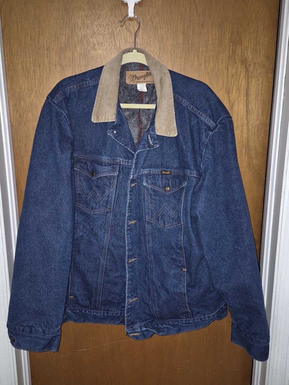 Wrangler Blue Denim Jacket with Tan Corduroy Collar